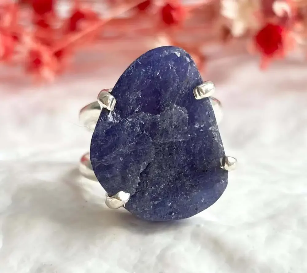 ARYA Rough Tanzanite Solitaire Gemstone Sterling Silver Claw Prong Set 925 Vinta